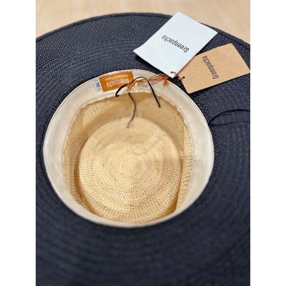 Greenpacha Solana Unisex Sun Panama Hat Black/Natural Color Straw Size M New - Picture 9 of 12